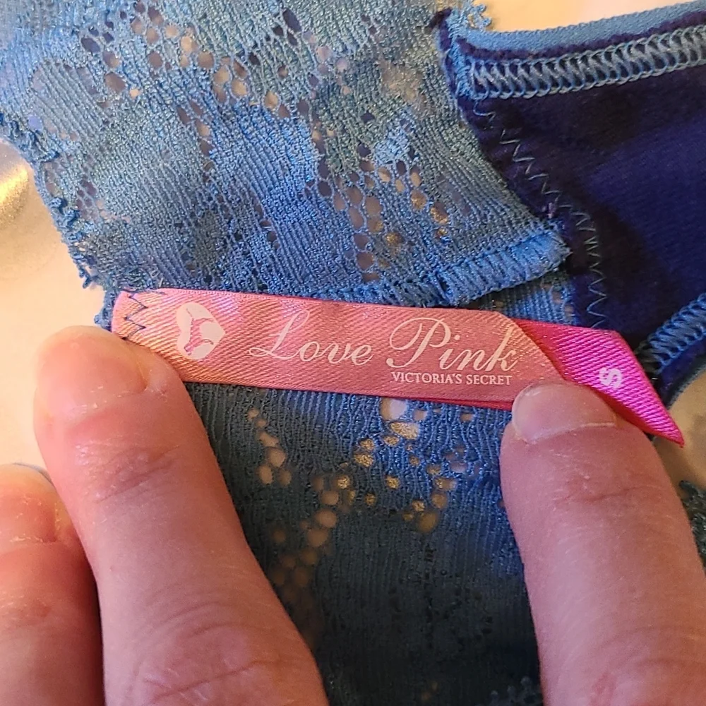 RARE VINTAGE Love Pink Victoria's Secret Pink Blue Thong Sz S